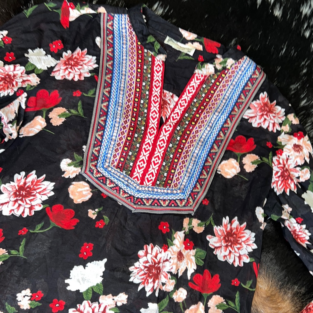 Ladies Floral With Aztec Embroidered Festival Style Magazine Brand Blouse
